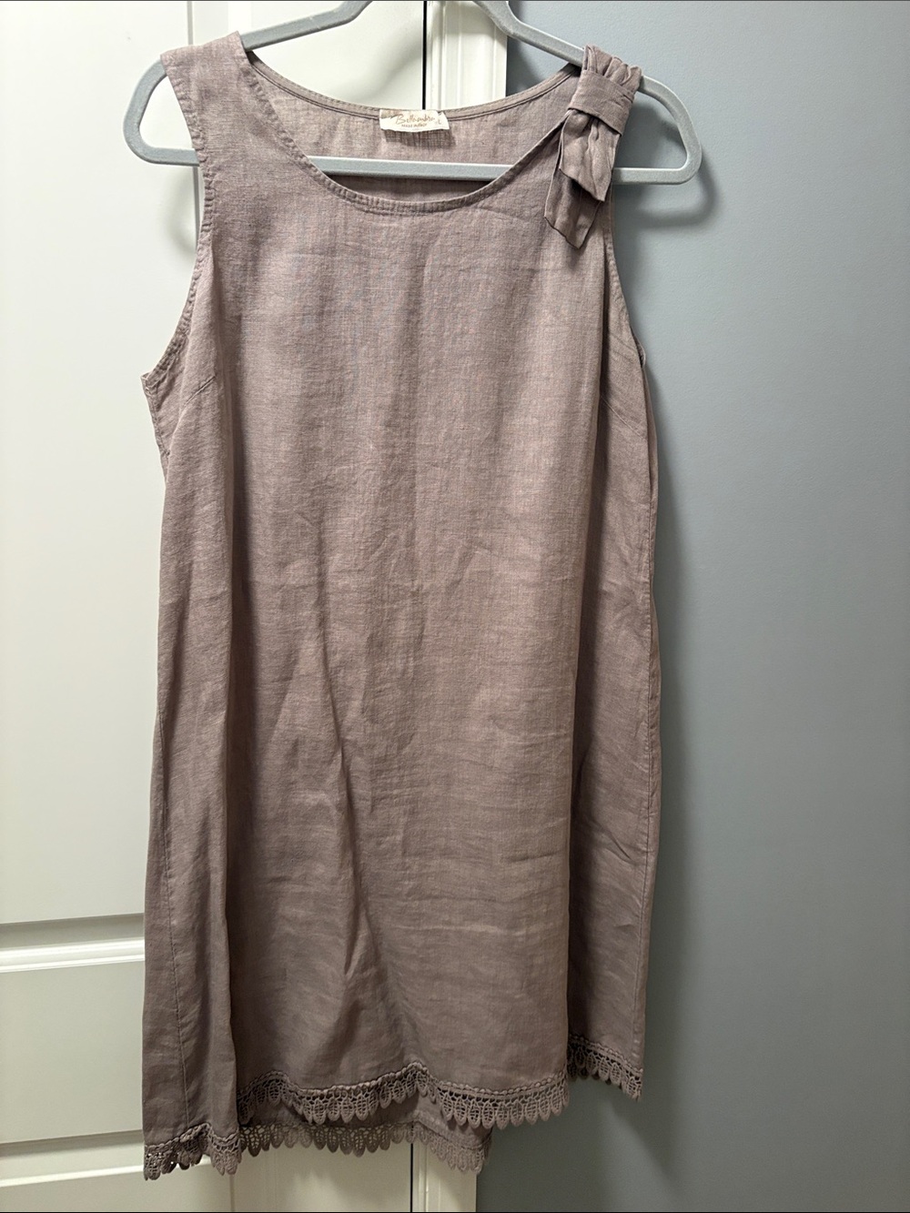 Bellambra Made in Italy 100% Linen Sleeveless Dress Tunic Taupe Size L